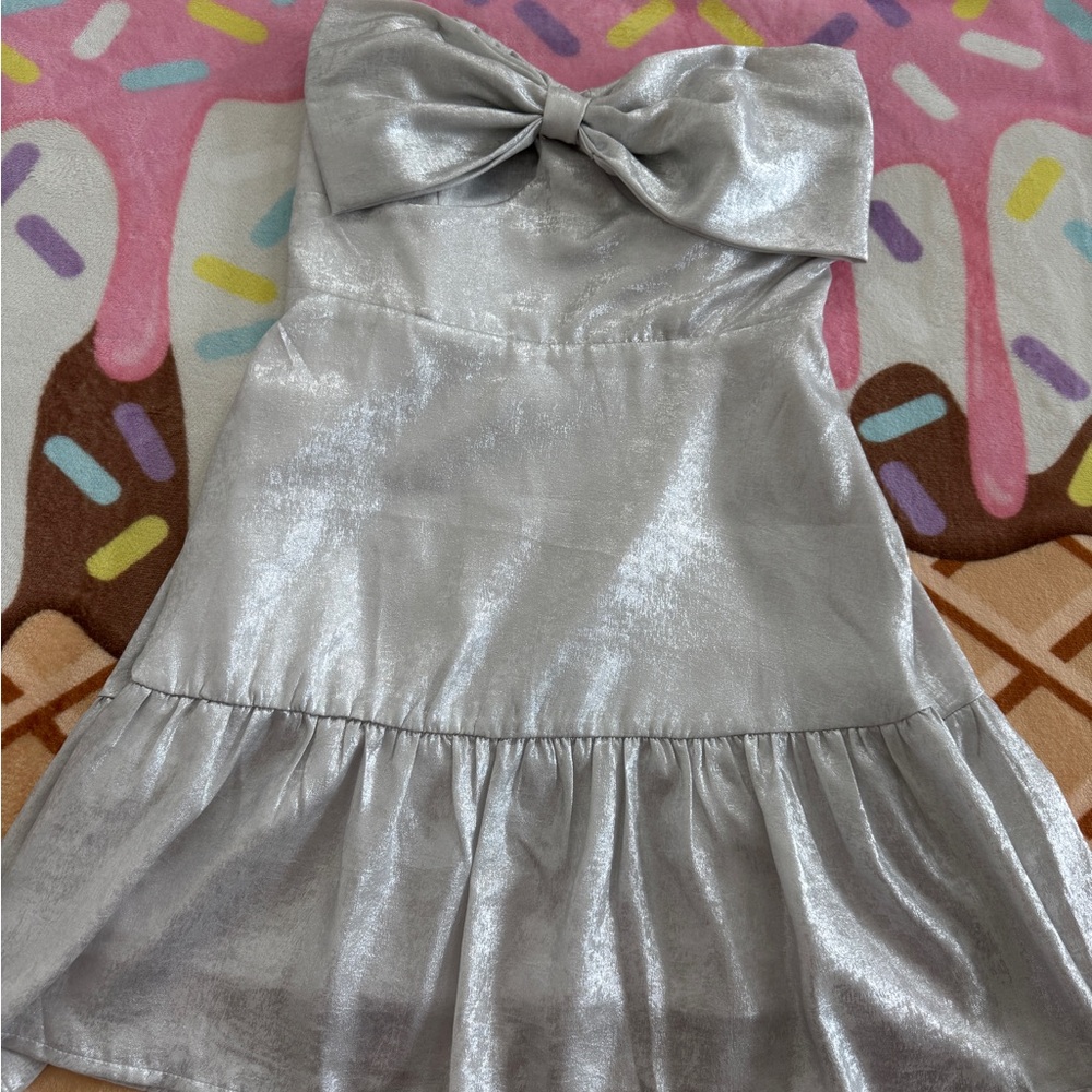 TCEC Shimmering Silver Bow Dress